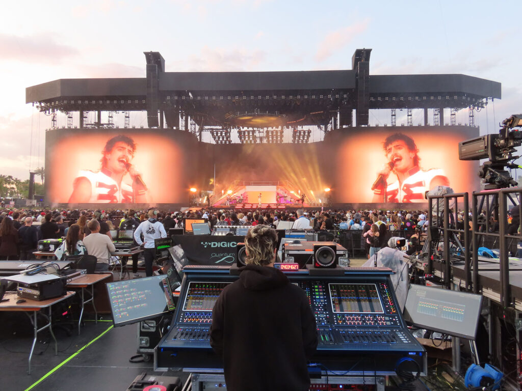 Joey Diehl manning Benson Boone’s front-of-house mix at Coachella 2025 on a DiGiCo Quantum338 console