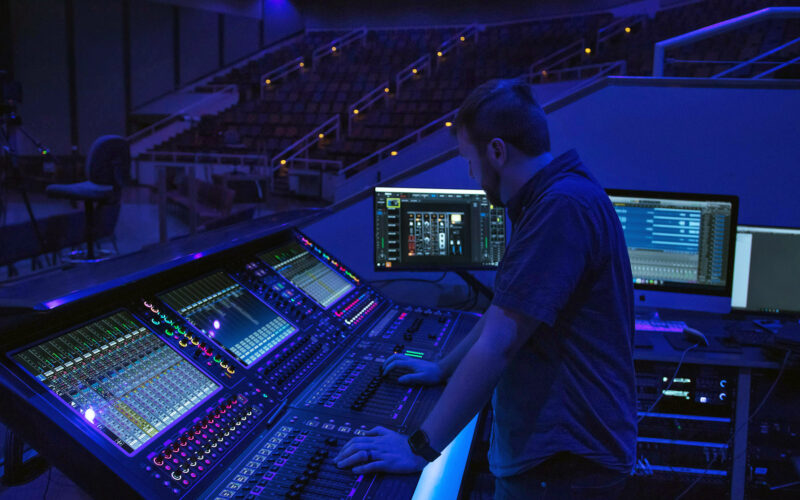 Chase Oaks Church Production Technology Director Paul Mitchell at one of the church’s two new DiGiCo Quantum338 consoles